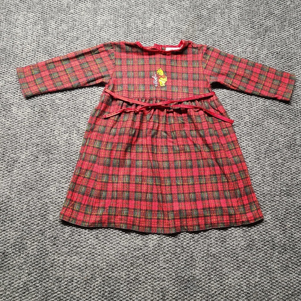 Vintage Disney Winnie The Pooh Piglet Girls XXS Red Holiday Plaid Dress